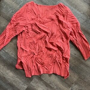 Babette San Francisco Coral Crinkle Pleated XL Blouse Lagenlook Art